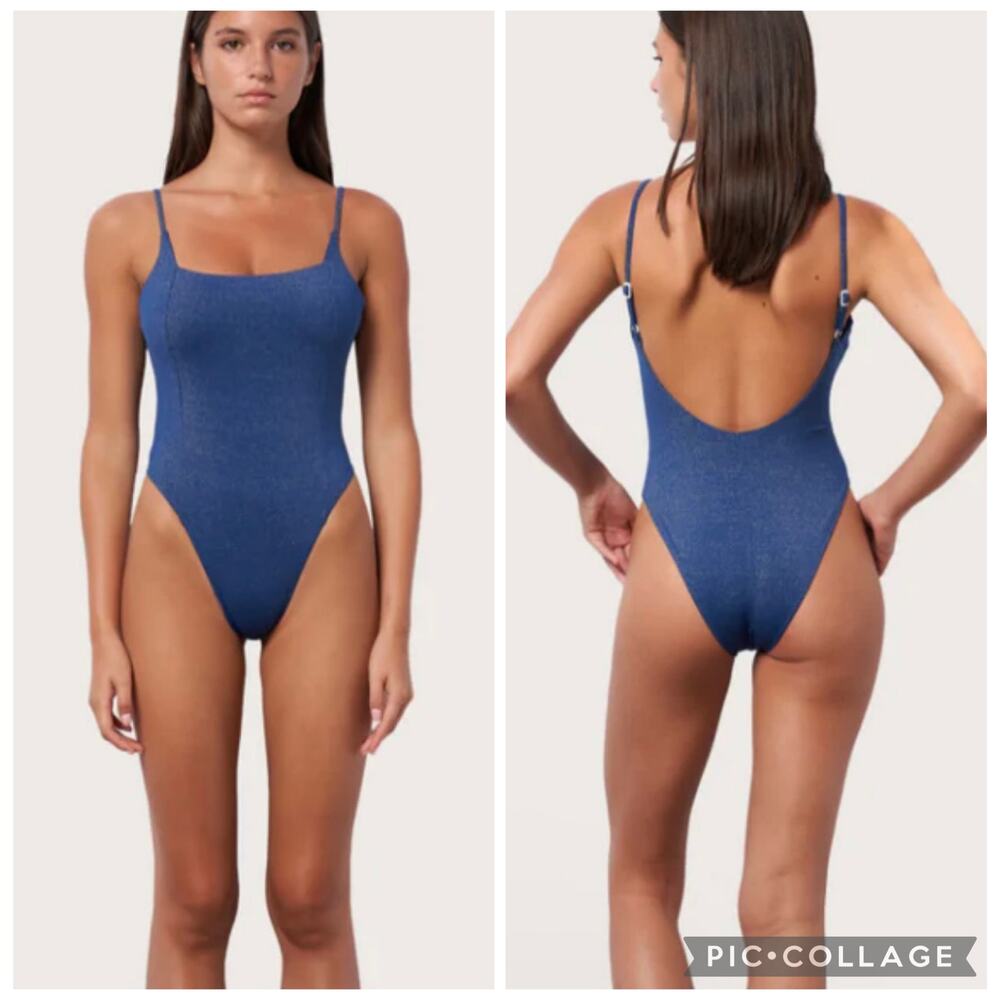 Toast Swim Square Neck One Piece Swimsuit Blue Abyss Shimmer Size Large